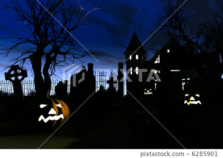 Cemetery Halloween Scene 3D render Cemetery Halloween Scene 3D render 6285901