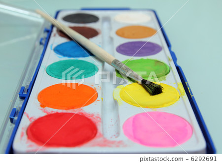 set of water-colour paints and brush set of water-colour paints and brush 6292691
