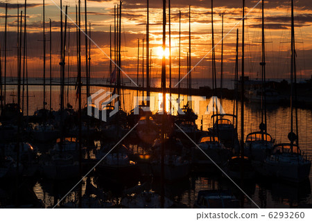 Sailboats in sea harbor with sunset Sailboats in sea harbor with sunset 6293260