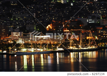 Night view of Nagasaki and sail boat 6297134