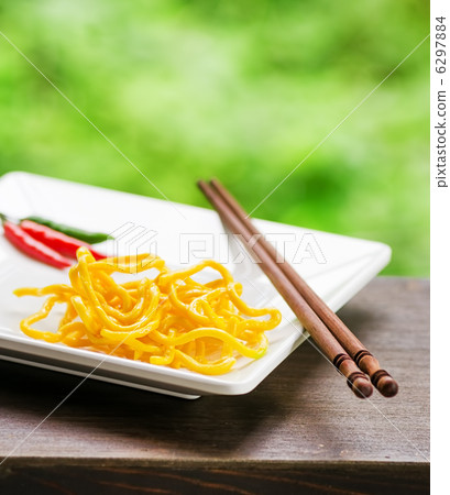 Egg noodles on nature background Egg noodles on nature background 6297884