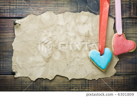 Valentine cookies and old paper with space for congratulations 6301809