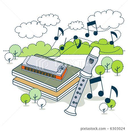 图库插图: 笔记 音符 口琴