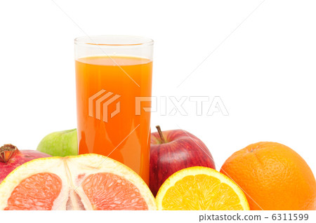 Glass of juice and fruits isolated on white background 6311599