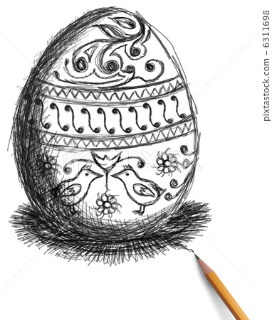 sketch of easter egg and pencil sketch of easter egg and pencil 6311698