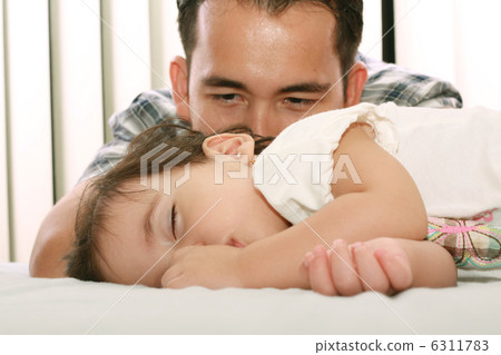Father watch his beautiful baby while she sleeps Father watch his beautiful baby while she sleeps 6311783