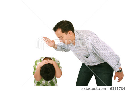 Dad scolding his son, father with son isolated on white Dad scolding his son, father with son isolated on white 6311784