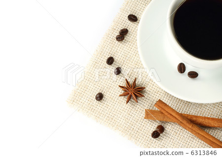 Coffee with beans, cinnamon and anise . Coffee with beans, cinnamon and anise . 6313846