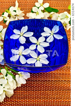 Apple blossom in the blue cup of water 6314074