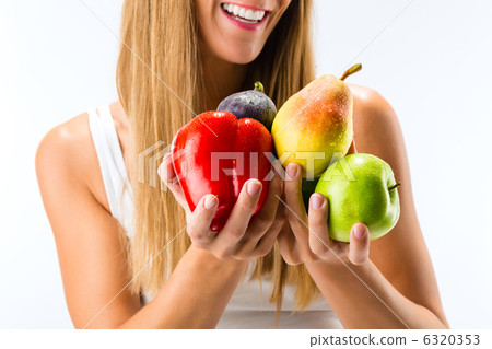 Healthy eating, happy woman with fruits and vegetables 6320353