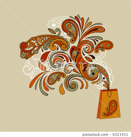 Shopping Bag with Floral Swirl Shopping Bag with Floral Swirl 6321431