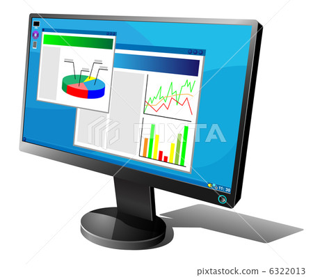 Black LCD monitor with graphs on the screen isolated on white ba 6322013