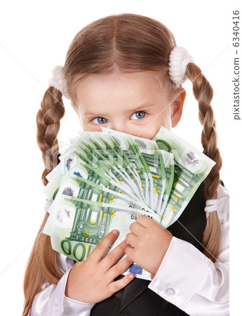 Happy child with money euro. 6340416