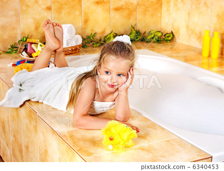 Child bathing in bathroom. Child bathing in bathroom. 6340453
