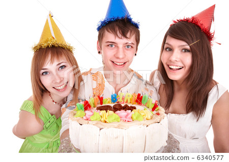Group of happy young people with cake. 6340577
