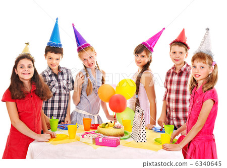Birthday party group of child with cake. Birthday party group of child with cake. 6340645
