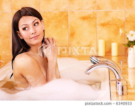 Woman take bubble bath. 6340933