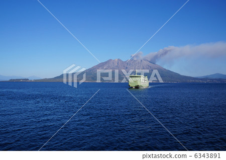 Sakurajima and ferry 6343891