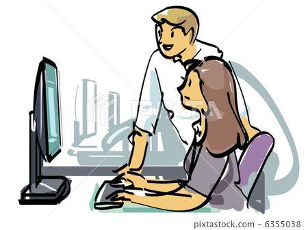 Two people watching a computer Two people watching a computer 6355038