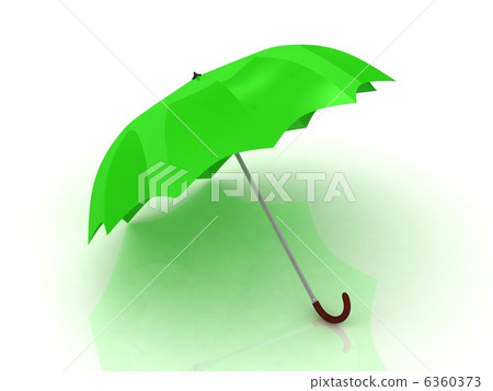 Green umbrella with wooden handle 6360373