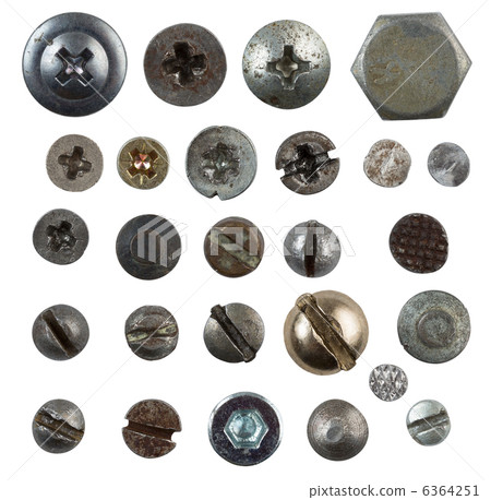 screws, nails, bolts heads isolated on white collection 6364251