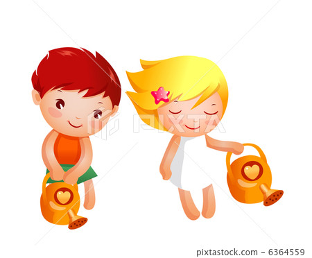 Boy and Girl watering 6364559