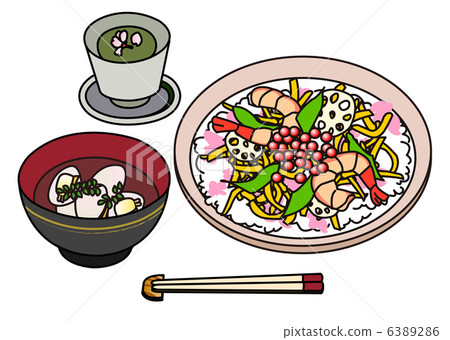 Chirashi sushi and soup Chirashi sushi and soup 6389286