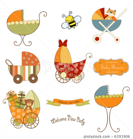baby stroller items set in vector format isolated on white backg baby stroller items set in vector format isolated on white backg 6391906