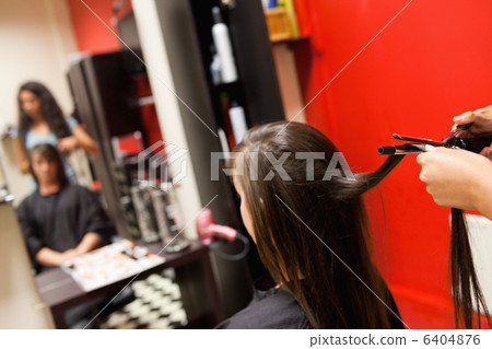 Cute woman having her hair straightened Cute woman having her hair straightened 6404876