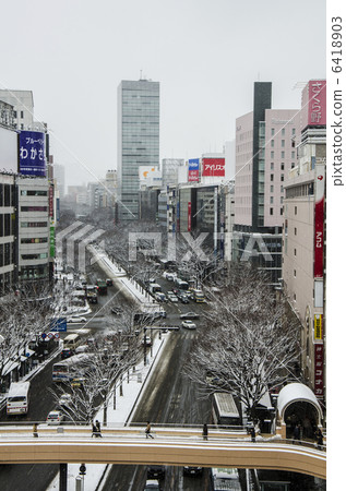 仙台站和白雪皚皚的青葉街 6418903
