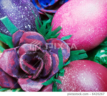 Colorful easter eggs and rose 6420267