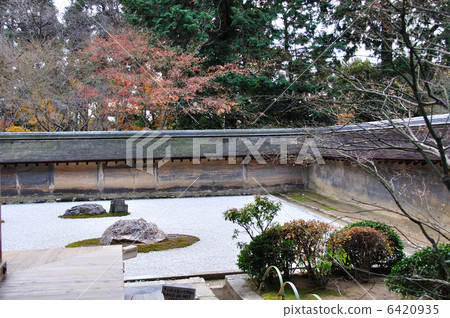 石庭院Ryoanji寺廟在冬天死了 6420935