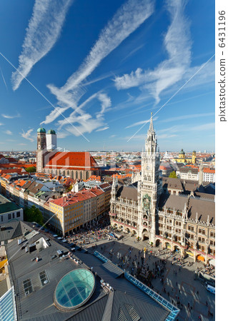 Aerial view of Munchen: Marienplatz, New Town Hall and Frauenkirche 6431196