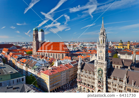 Aerial view of Munchen: Marienplatz, New Town Hall and Frauenkirche Aerial view of Munchen: Marienplatz, New Town Hall and Frauenkirche 6431730