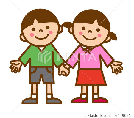 男孩和女孩手牽著手 6439035