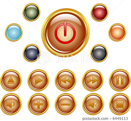 vector illustration of a set of a gold media buttons.  6449113
