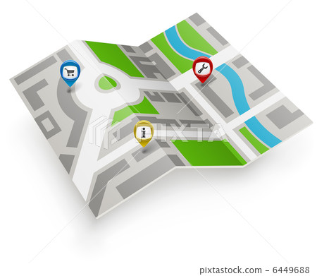 Paper map vector icon with color pointers. - Stock Illustration ...
