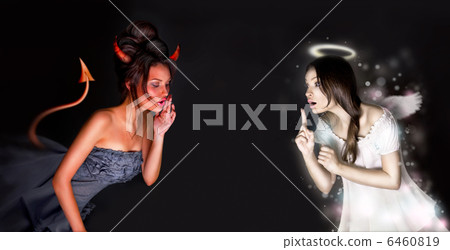 Portrait of angel and devil girls and copyspace between them. 6460819