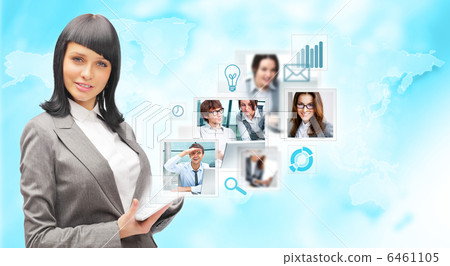 Portrait of businesswoman holding her tablet computer and commun 6461105