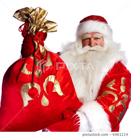 Santa Claus standing up on white background with his bag full of 6461214
