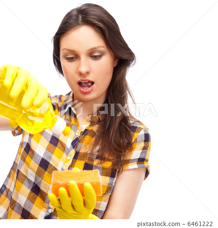 Portrait of housewife cleaner. Isolated over white background. H 6461222