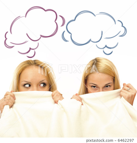 Two women in a bed hiding half of their faces and gossip. Blank Two women in a bed hiding half of their faces and gossip. Blank 6462297