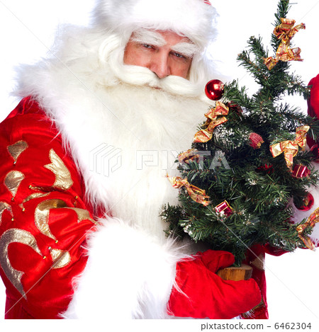 Christmas theme: Santa Claus holding christmas tree and his bag 6462304
