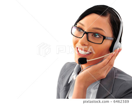 Telemarketing headset woman from call center smiling happy talki Telemarketing headset woman from call center smiling happy talki 6462389