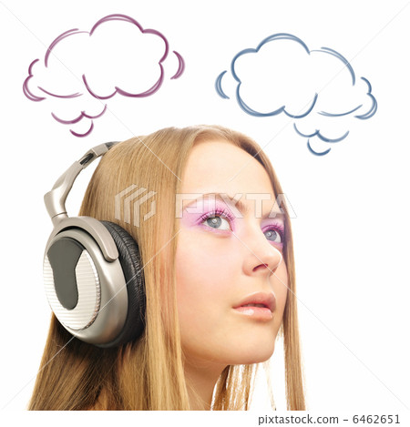 Closeup portrait of beautiful european woman with headphones, sh Closeup portrait of beautiful european woman with headphones, sh 6462651