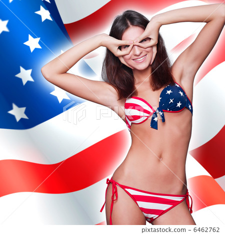 20-25 years old beautiful woman in swimsuit with american flag a 20-25 years old beautiful woman in swimsuit with american flag a 6462762