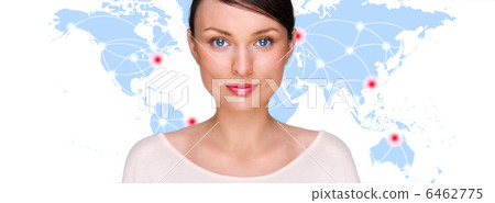 Portrait of young pretty woman looking at camera and standing in Portrait of young pretty woman looking at camera and standing in 6462775