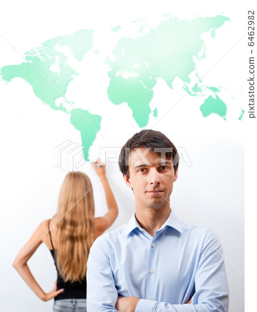 Geography lesson. Adult teacher giving presentation on white boa 6462982