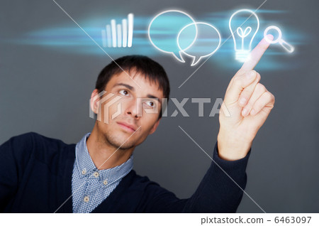 Business man working with his modern computer and virtual interf Business man working with his modern computer and virtual interf 6463097
