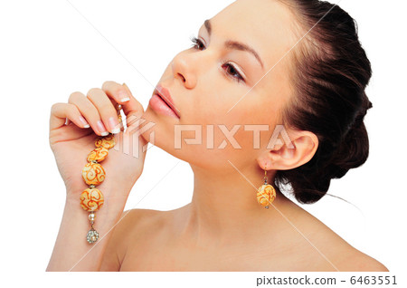 Beauty and health of young woman wearing jewelry - isolated on w Beauty and health of young woman wearing jewelry - isolated on w 6463551